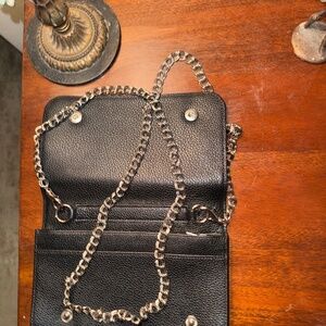 Silver chained straps leather purse